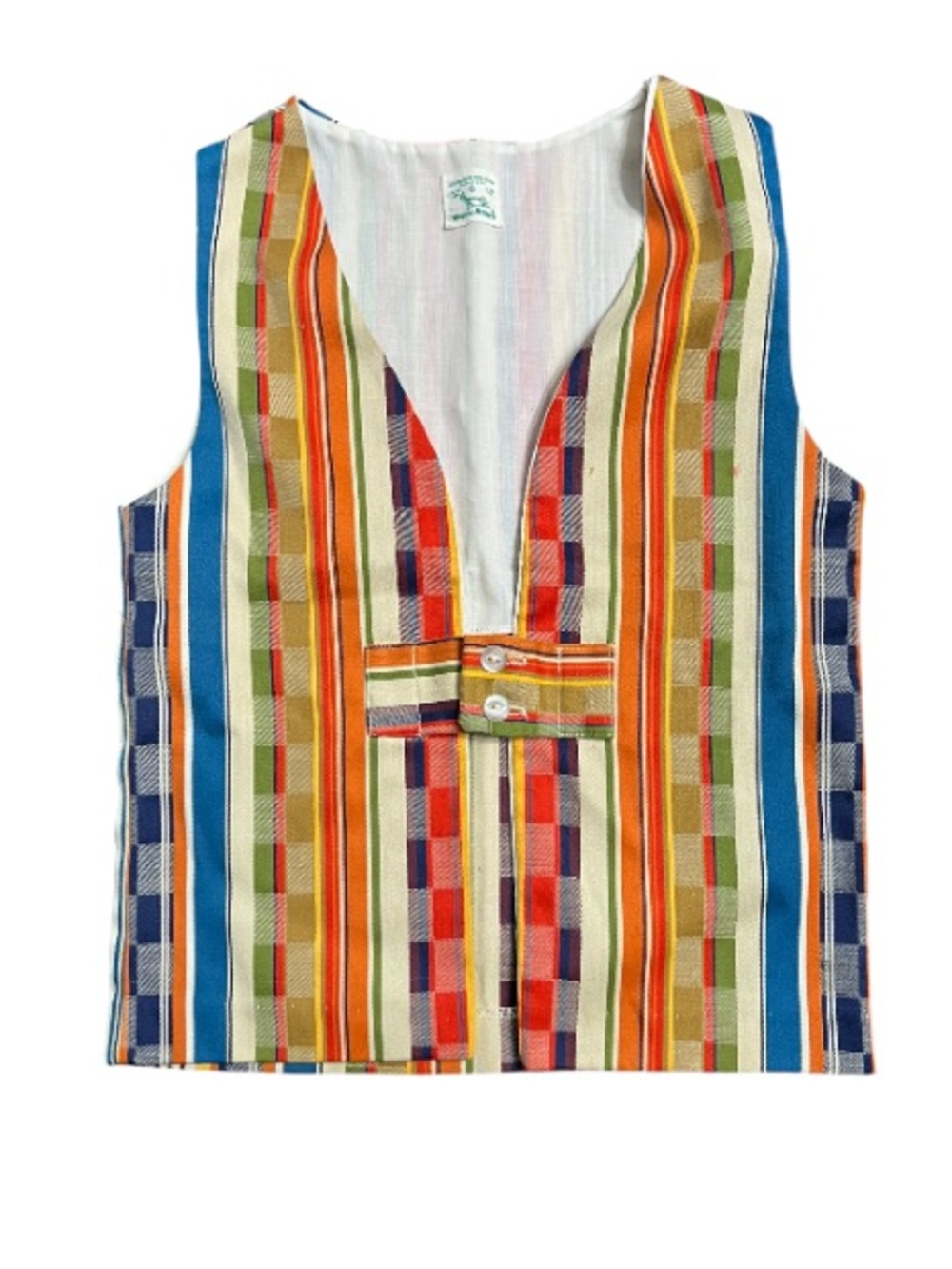 Vintage Buster Brown Boys Patchwork Stripe Vest Size 6 USA Retro